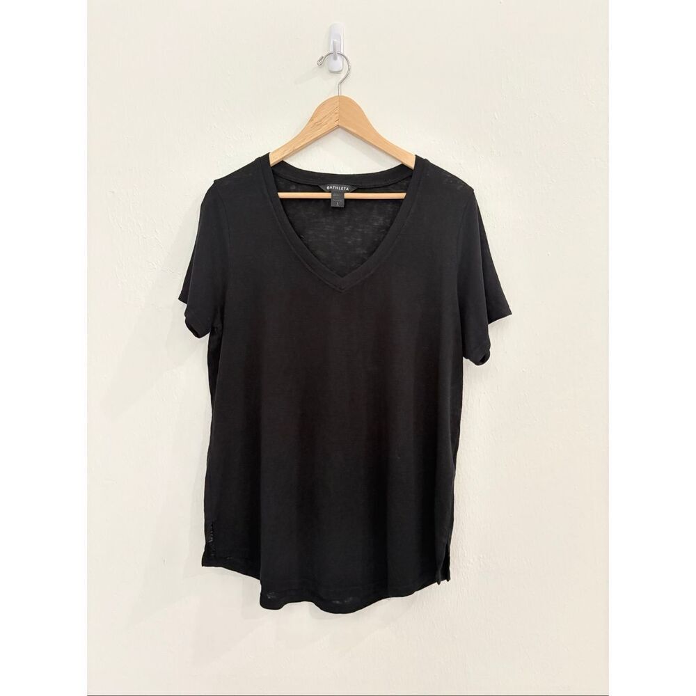 Athleta Women’s Large Black V Neck Short Sleeve Athletic Top Shirt Athleisure